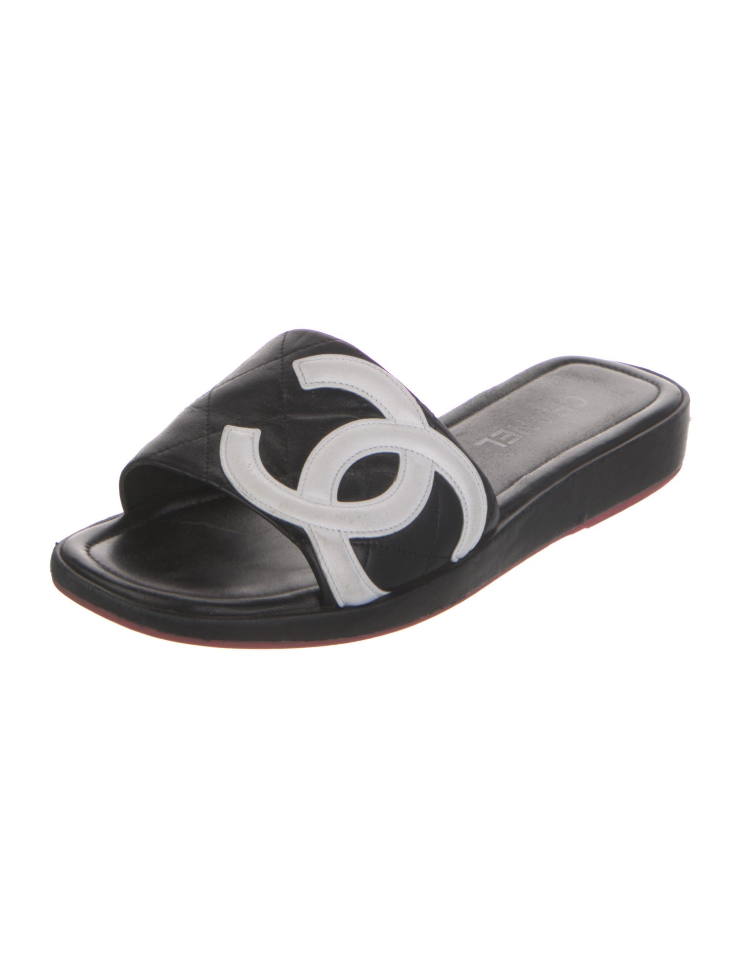 Chanel Interlocking CC Logo Leather Slides