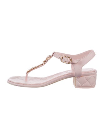 Chanel T-Strap Interlocking CC Logo T-Strap Sandals