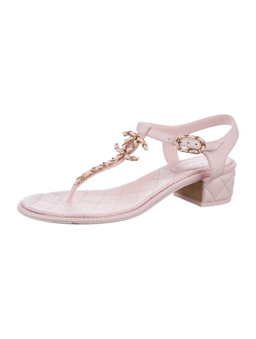 Chanel T-Strap Interlocking CC Logo T-Strap Sandals