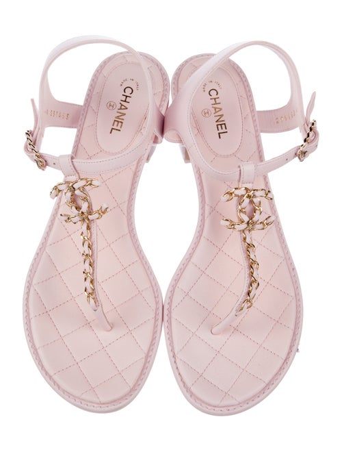 Chanel T-Strap Interlocking CC Logo T-Strap Sandals