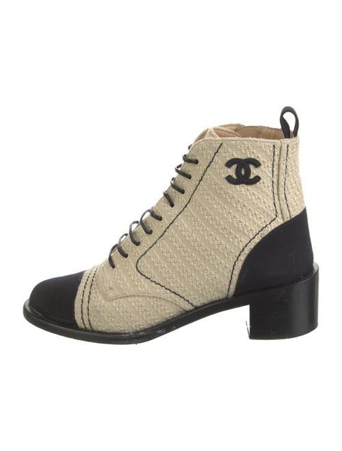 Chanel Interlocking CC Logo Tweed Lace-Up Boots