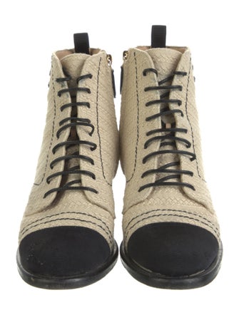 Chanel Interlocking CC Logo Tweed Lace-Up Boots