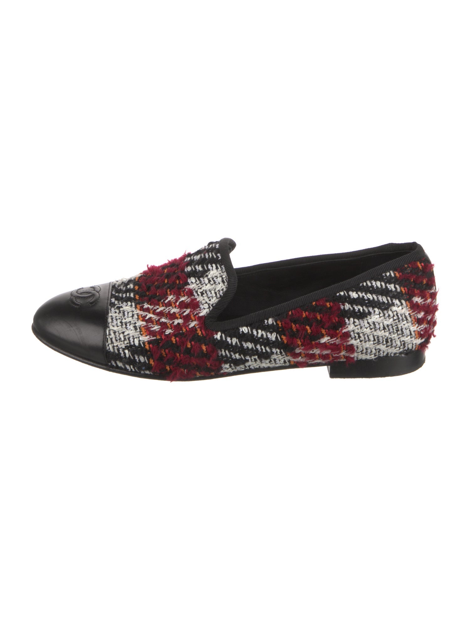 Chanel Interlocking CC Logo Tweed Loafers