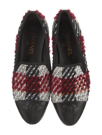 Chanel Interlocking CC Logo Tweed Loafers