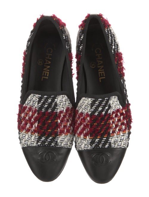 Chanel Interlocking CC Logo Tweed Loafers