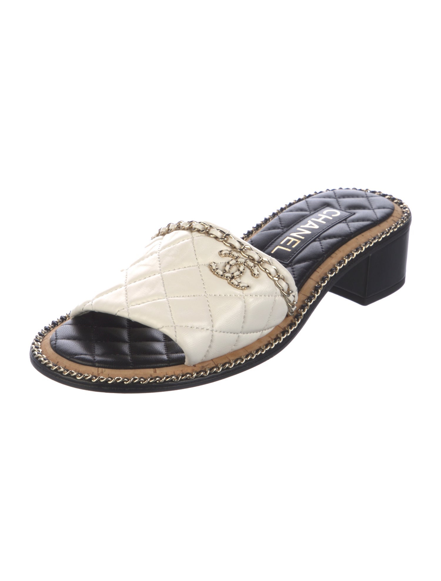 Chanel Interlocking CC Logo Leather Slides