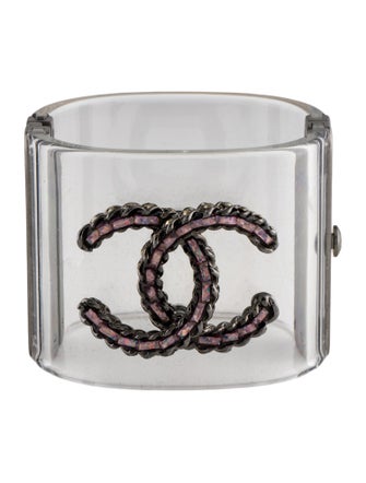 Chanel Strass & Resin CC Hinged Bangle