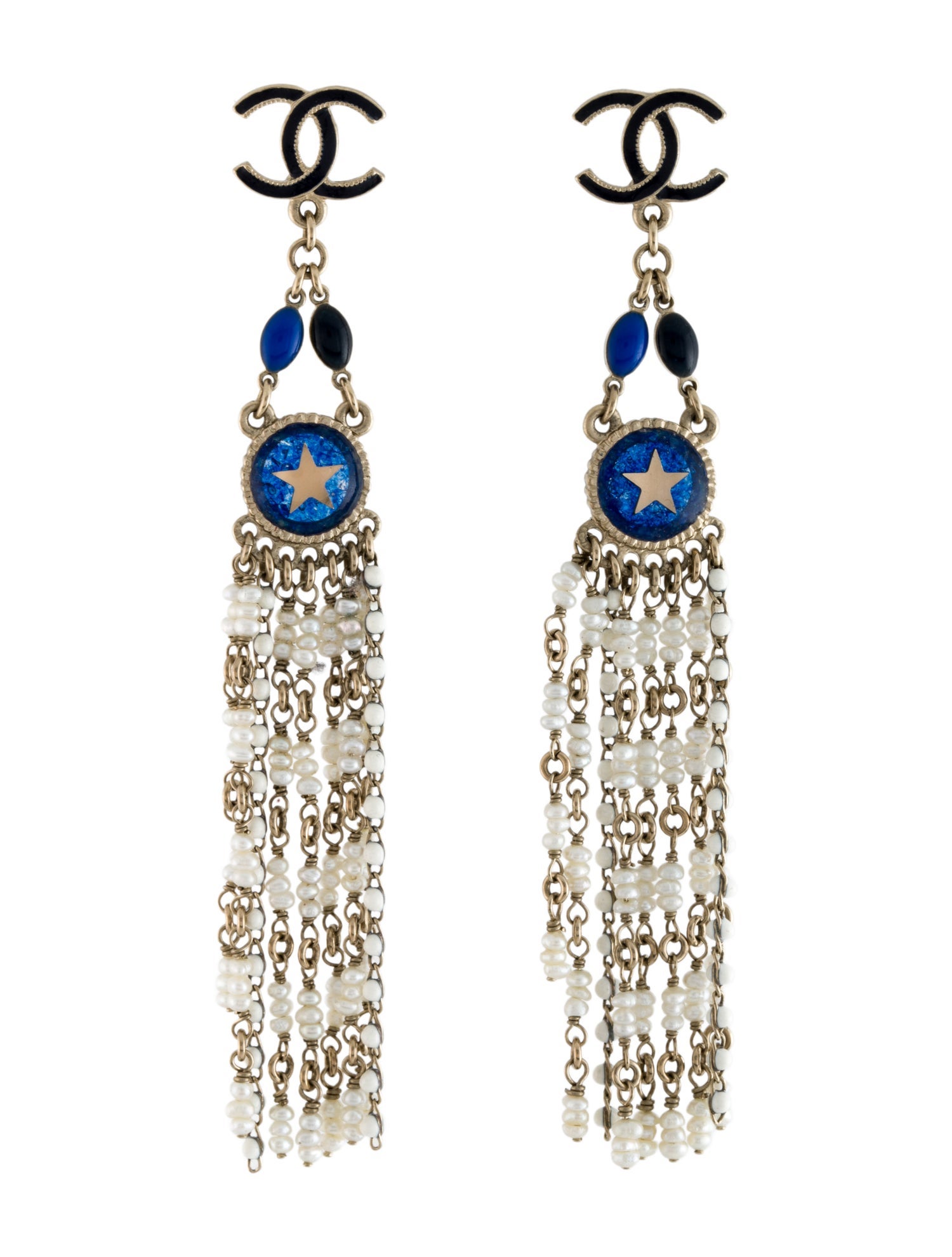 Chanel Faux Pearl & Resin CC Drop Earrings