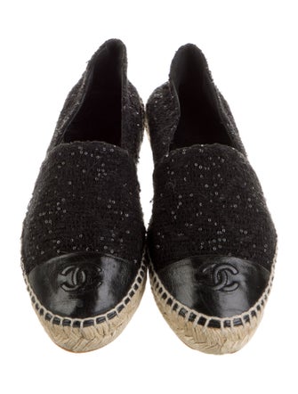 Chanel Interlocking CC Logo Tweed Espadrilles