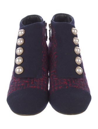 Chanel Tweed Printed Boots