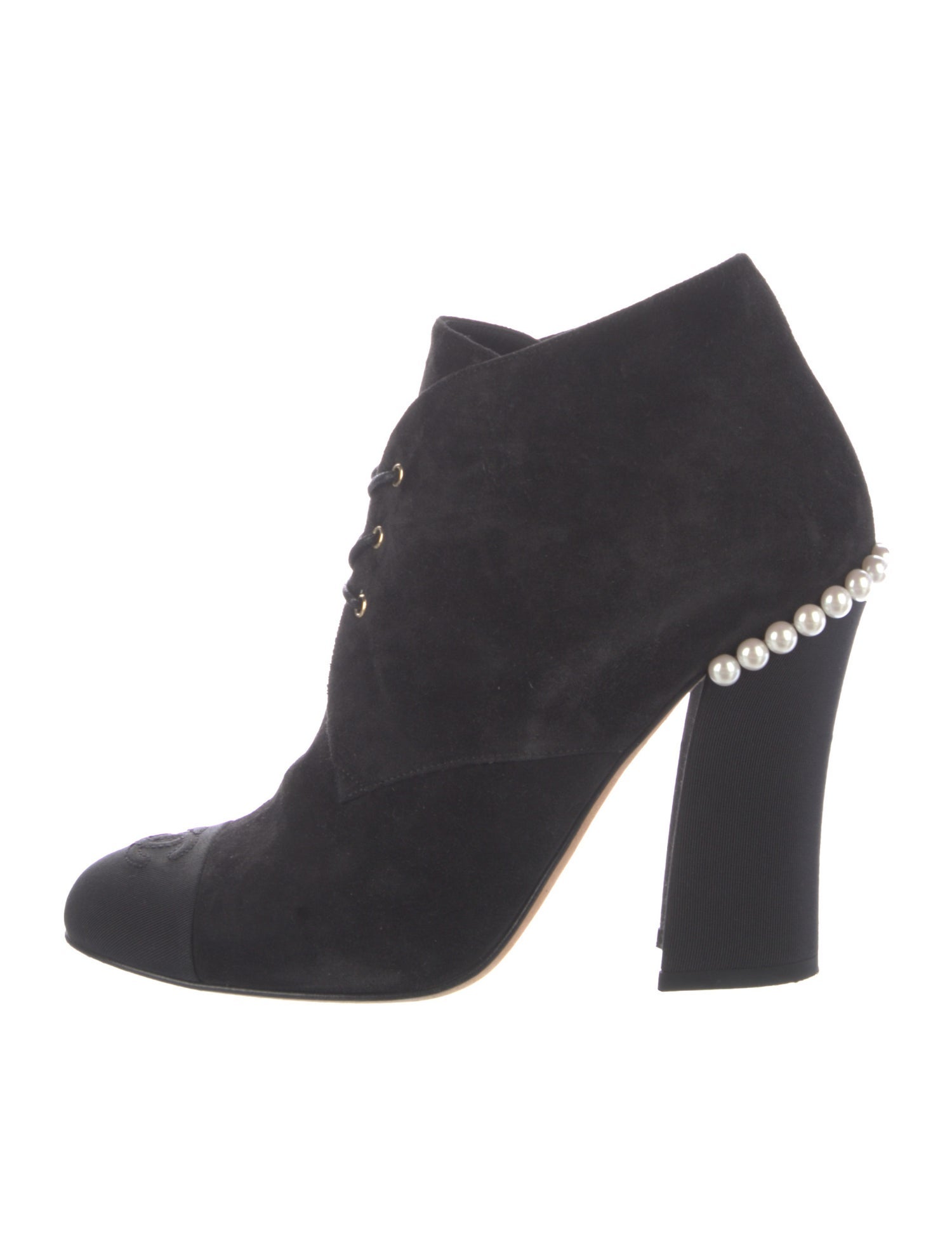 Chanel Interlocking CC Logo Suede Lace-Up Boots