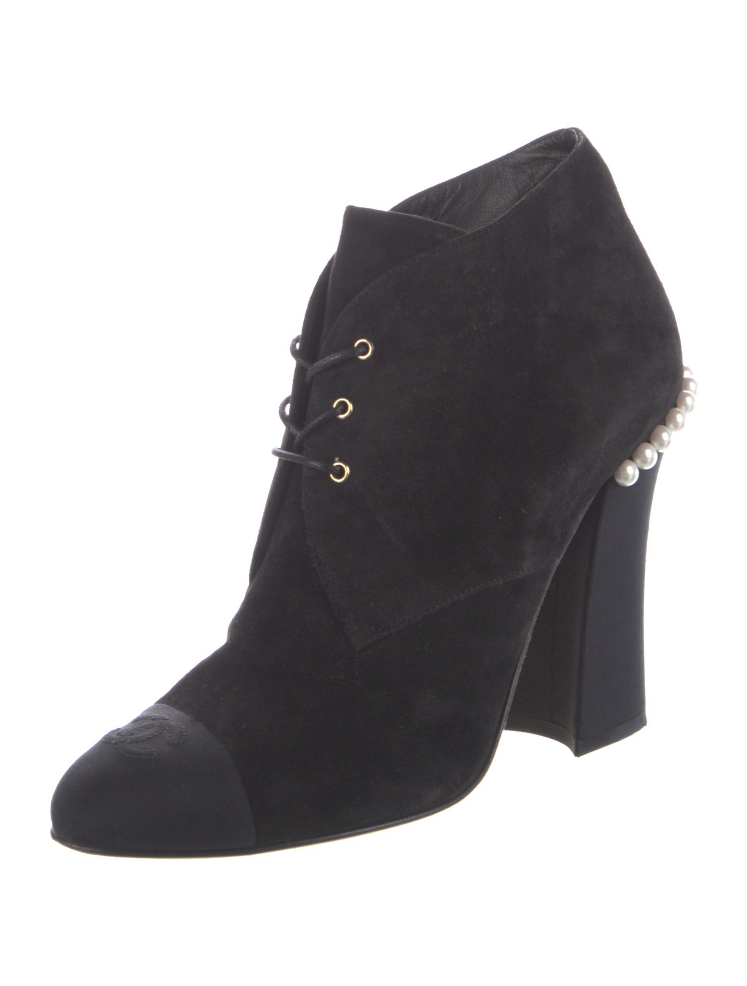 Chanel Interlocking CC Logo Suede Lace-Up Boots