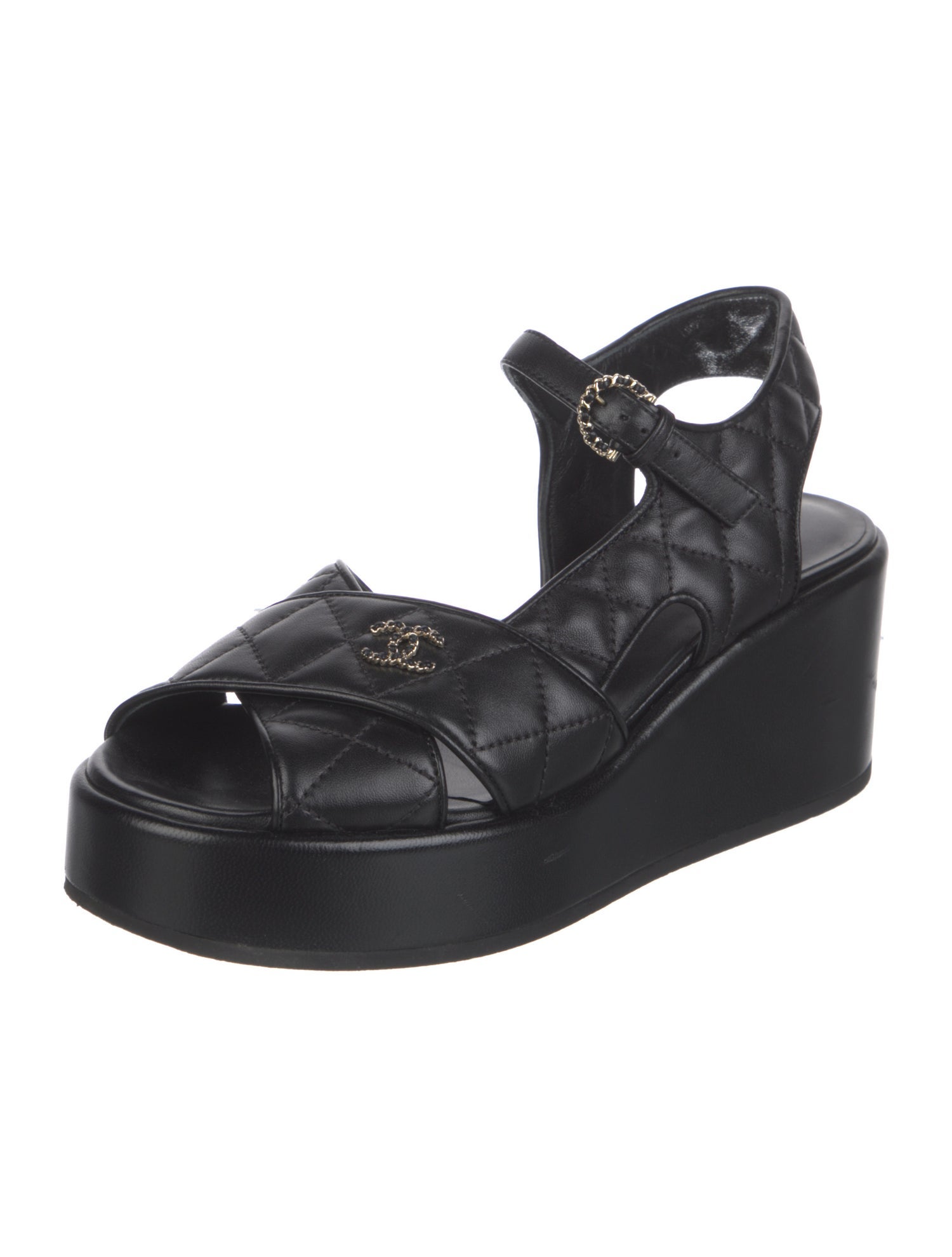 Chanel Interlocking CC Logo Leather Slingback Sandals