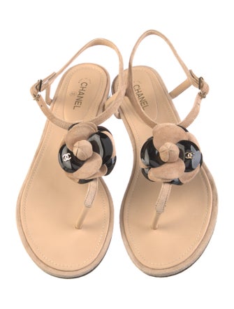 Chanel Interlocking CC Logo Suede T-Strap Sandals