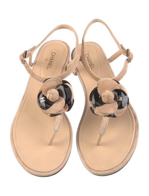 Chanel Interlocking CC Logo Suede T-Strap Sandals