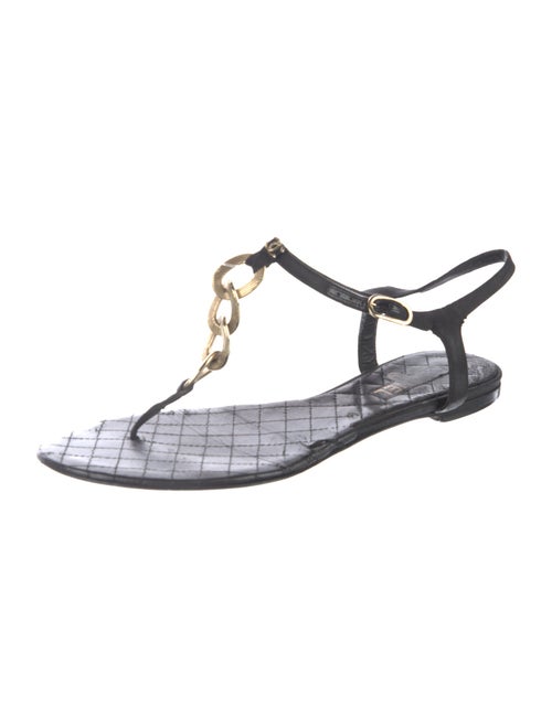 Chanel Interlocking CC Logo Leather T-Strap Sandals