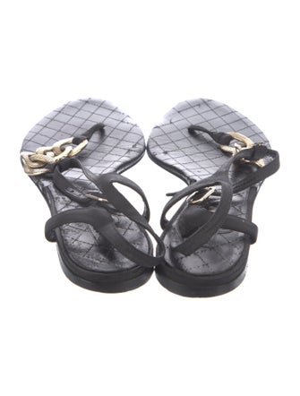 Chanel Interlocking CC Logo Leather T-Strap Sandals