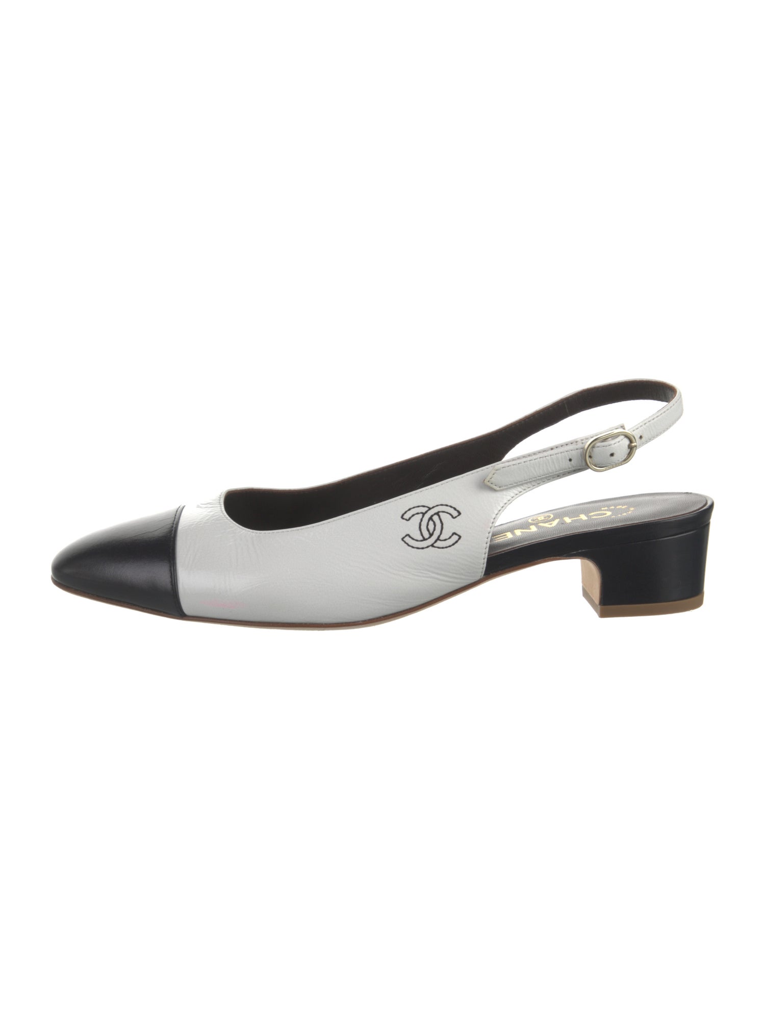 Chanel Interlocking CC Logo Leather Slingback Flats