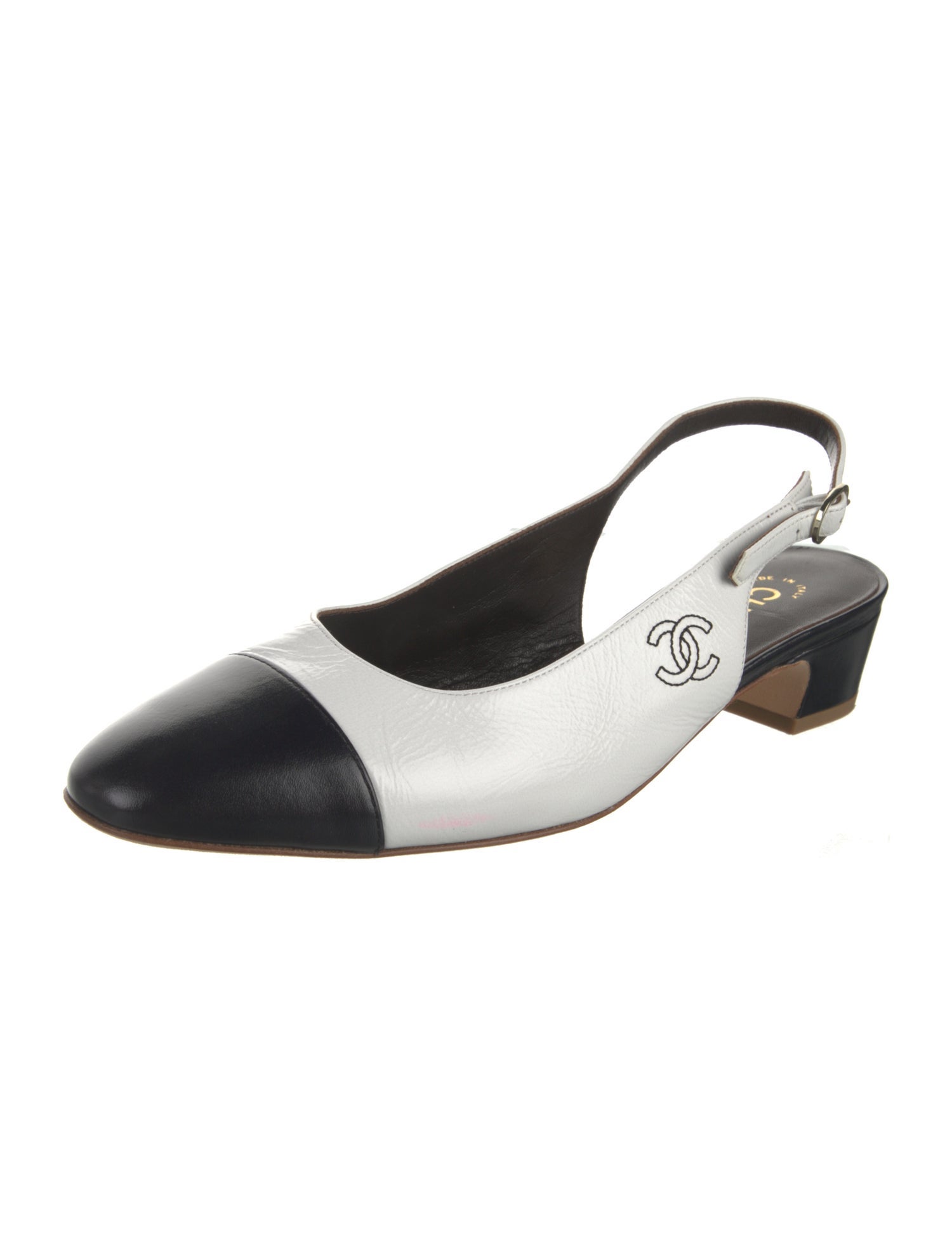 Chanel Interlocking CC Logo Leather Slingback Flats