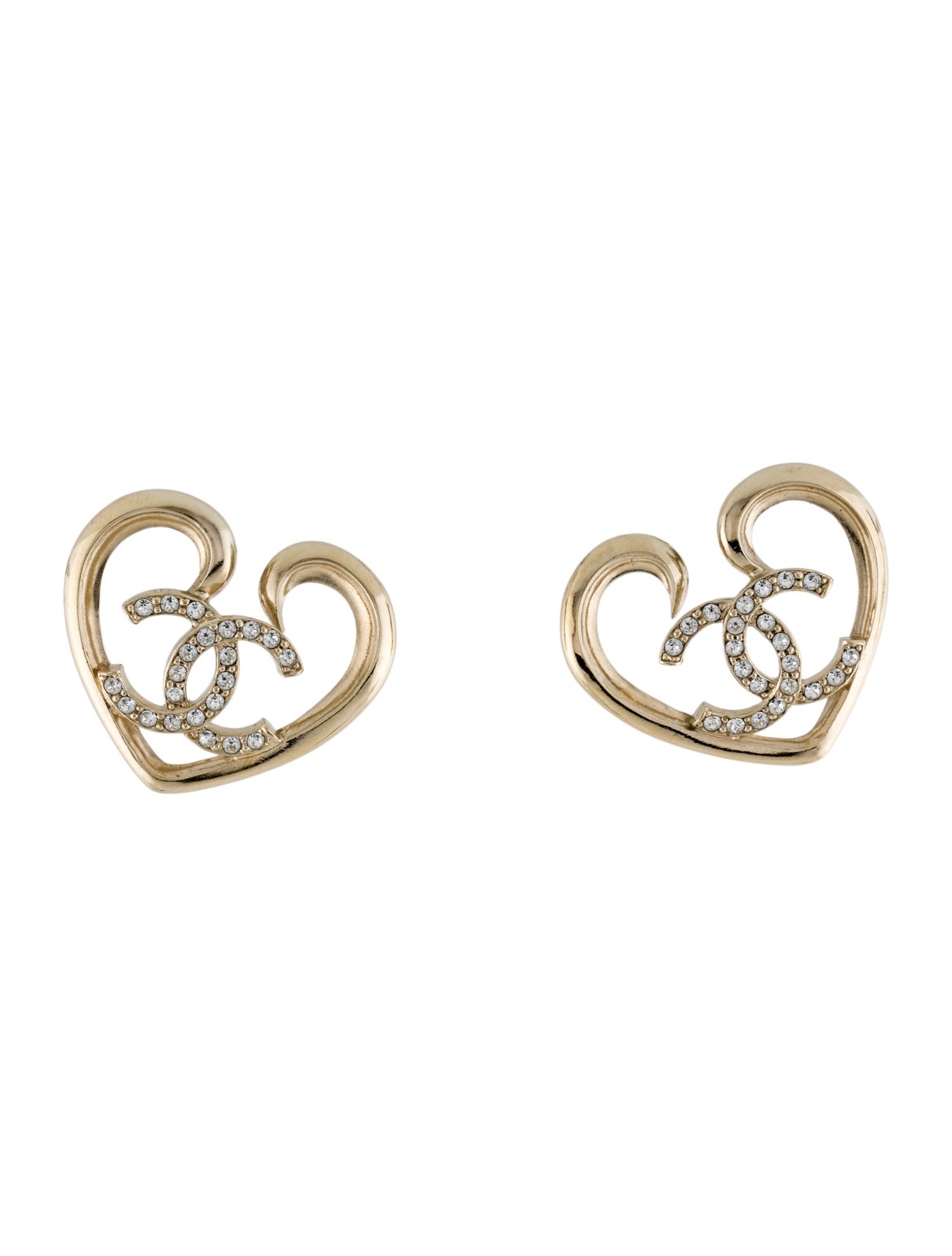 Chanel 2023 Strass CC Heart Stud Earrings