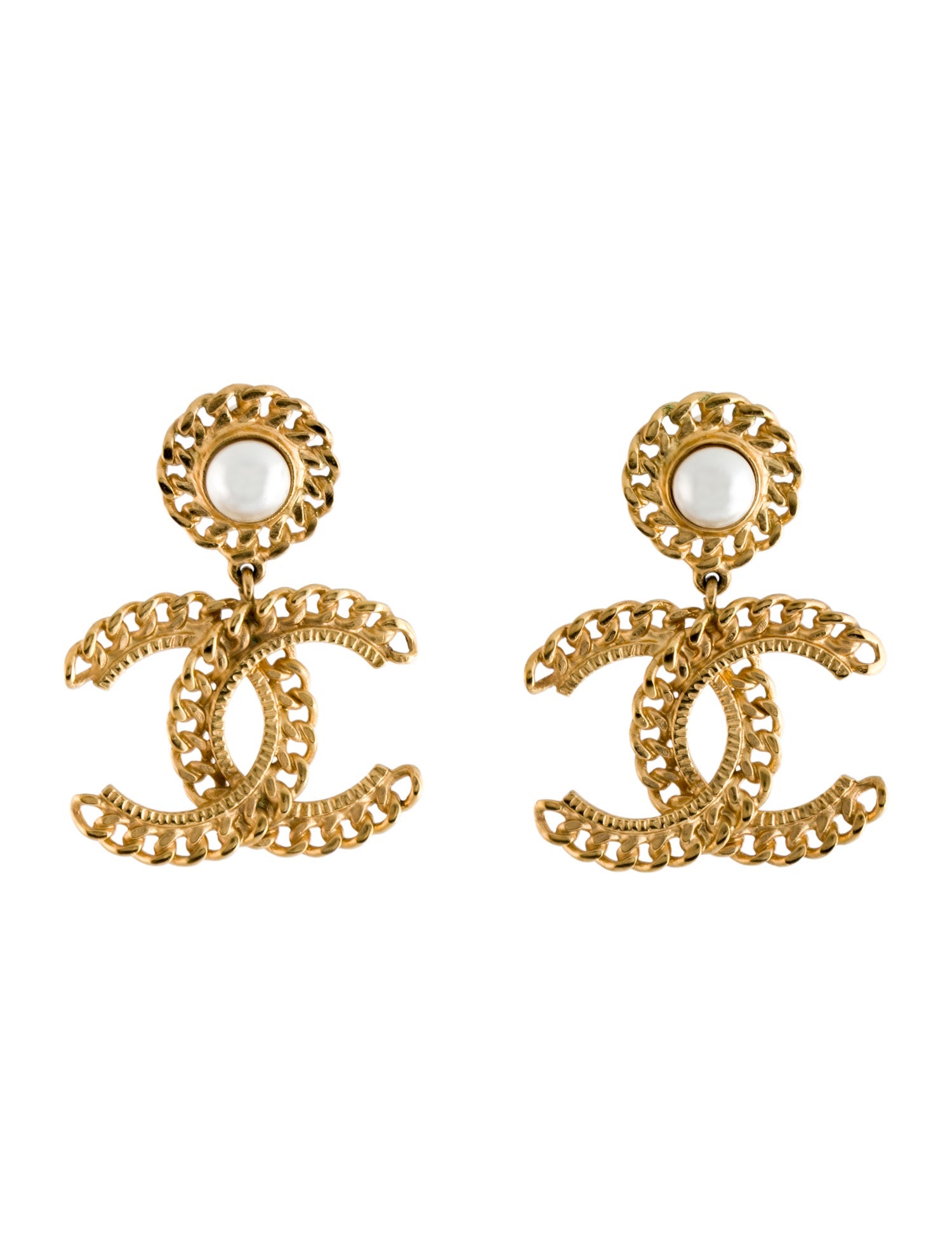 Chanel 2021 Faux Pearl CC Drop Earrings
