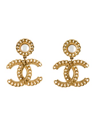 Chanel 2021 Faux Pearl CC Drop Earrings