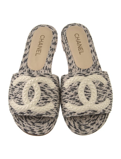 Chanel Interlocking CC Logo Tweed Slides