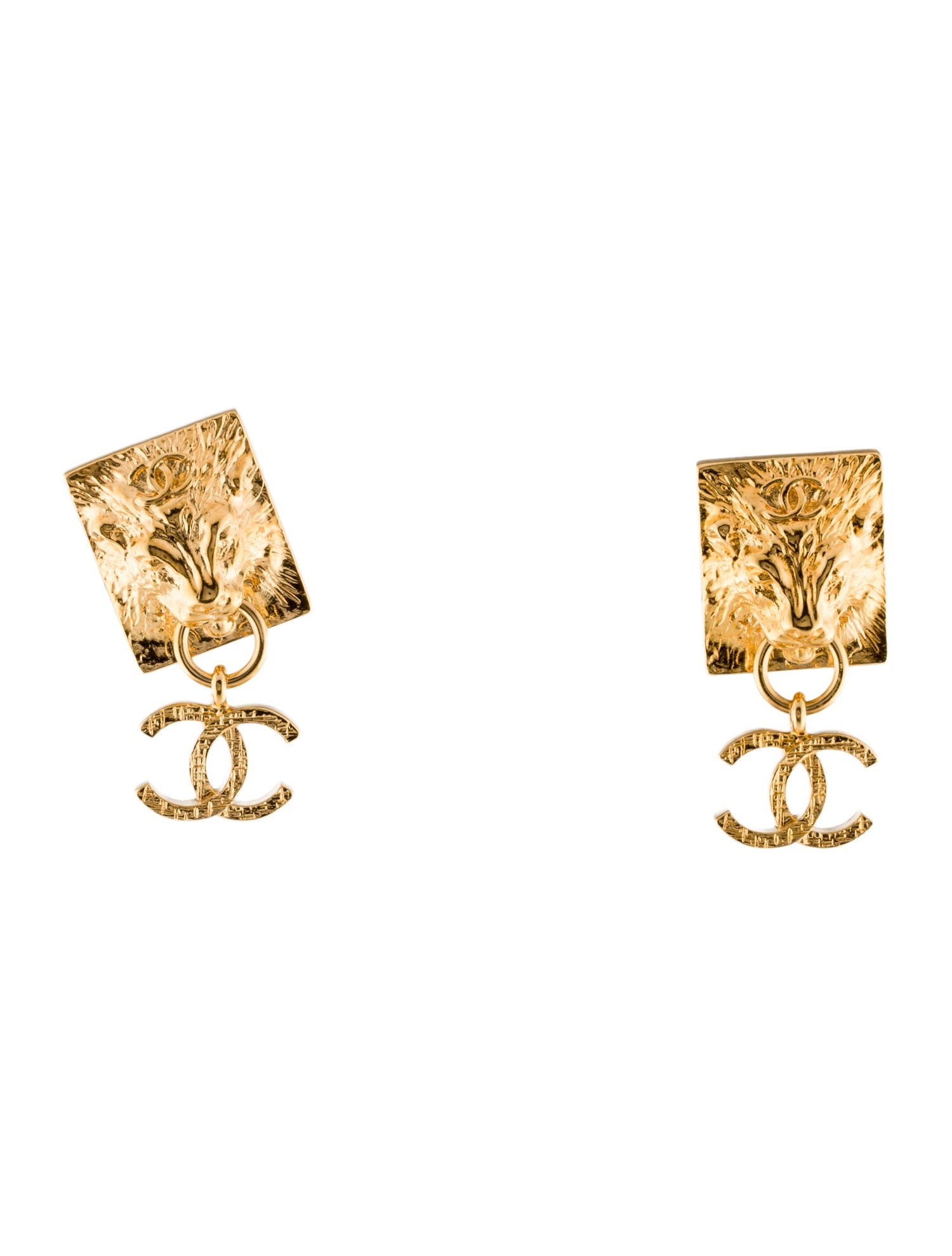 Chanel 2022 Lion Door Knocker CC Drop Earrings