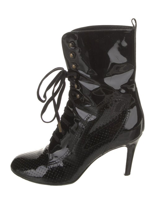 Chanel Interlocking CC Logo Patent Leather Lace-Up Boots