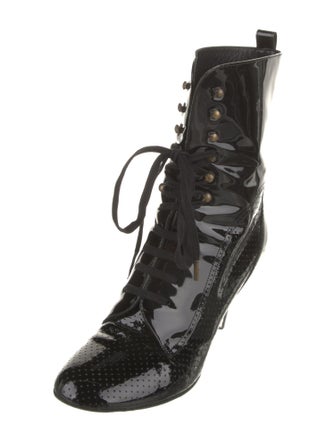 Chanel Interlocking CC Logo Patent Leather Lace-Up Boots