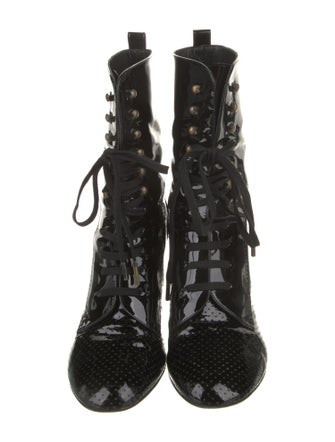 Chanel Interlocking CC Logo Patent Leather Lace-Up Boots