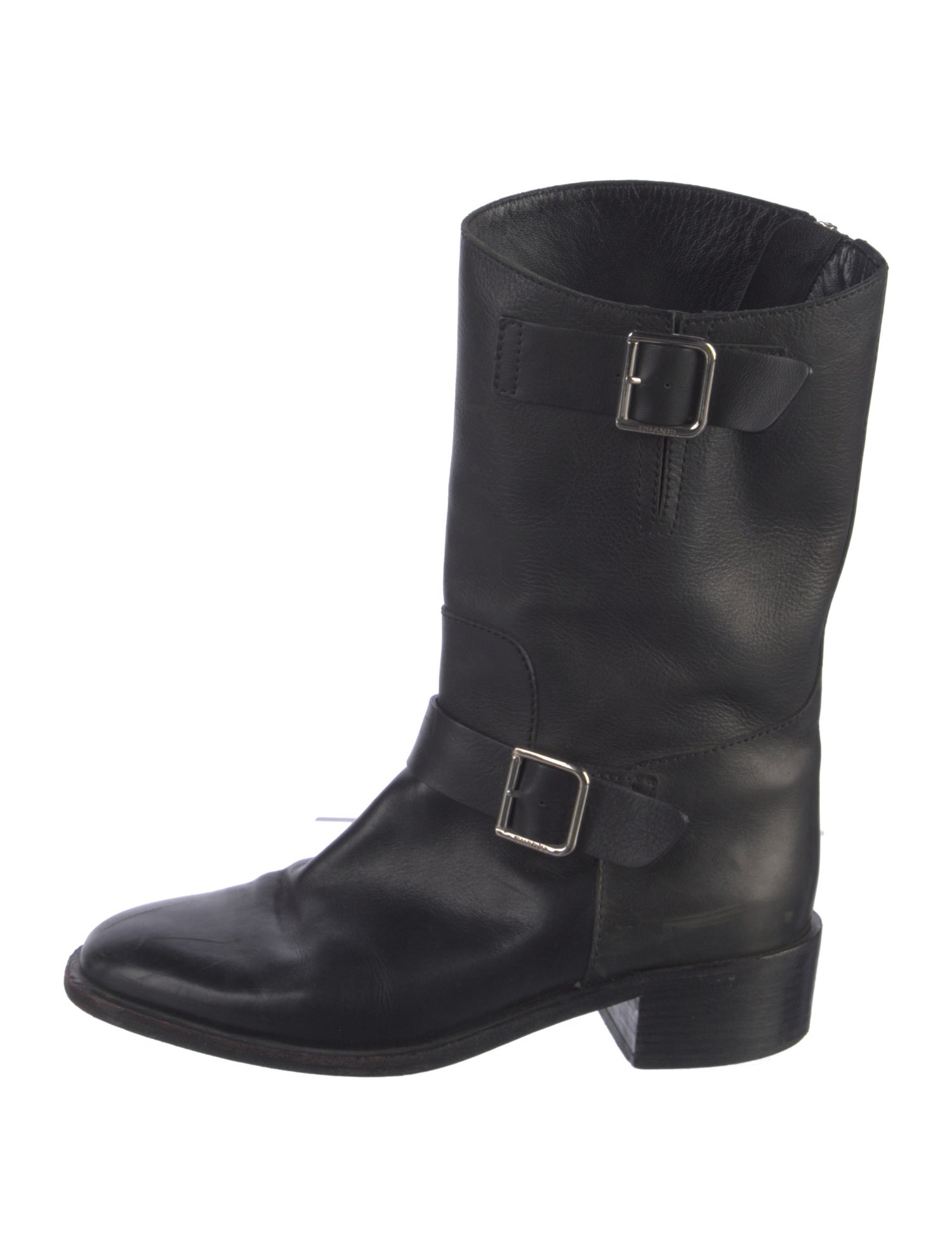 Chanel Interlocking CC Logo Leather Moto Boots