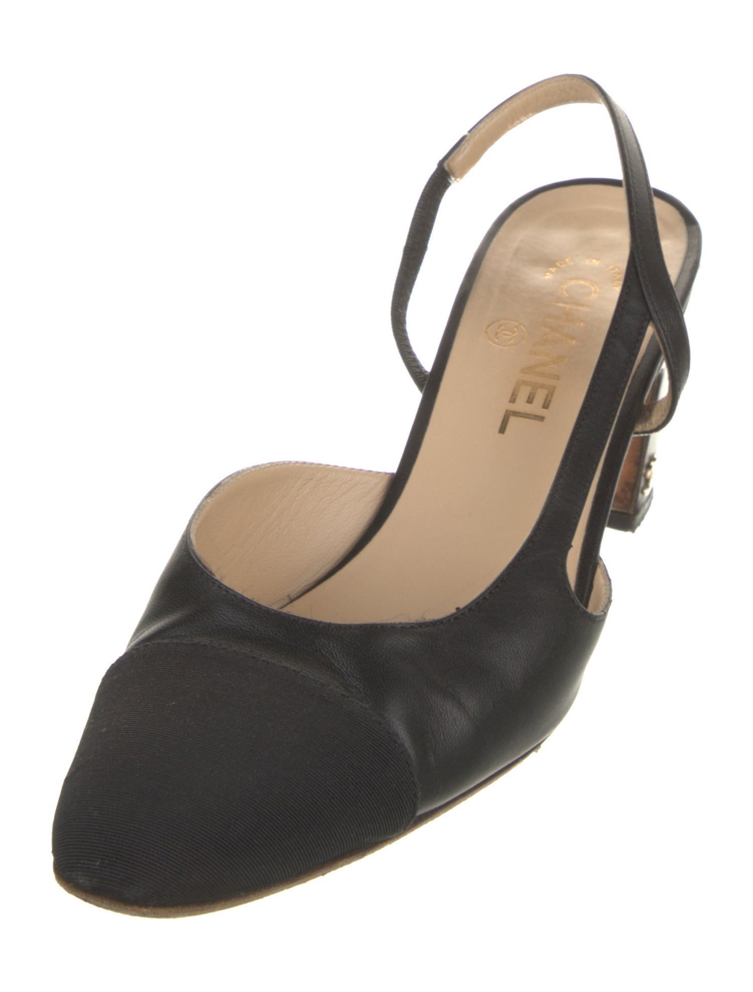 Chanel Interlocking CC Logo Leather Slingback Pumps