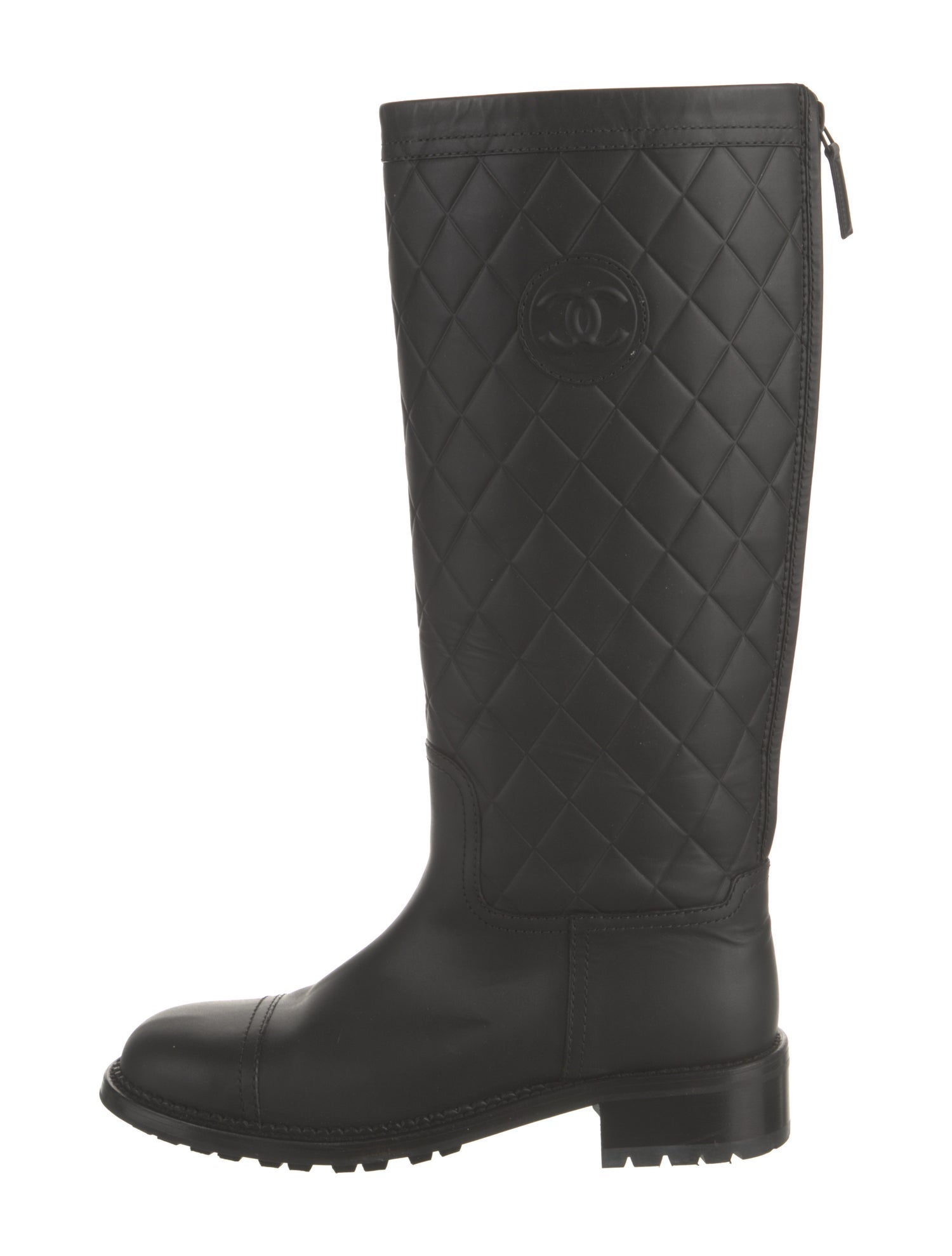 Chanel Interlocking CC Logo Leather Rain Boots
