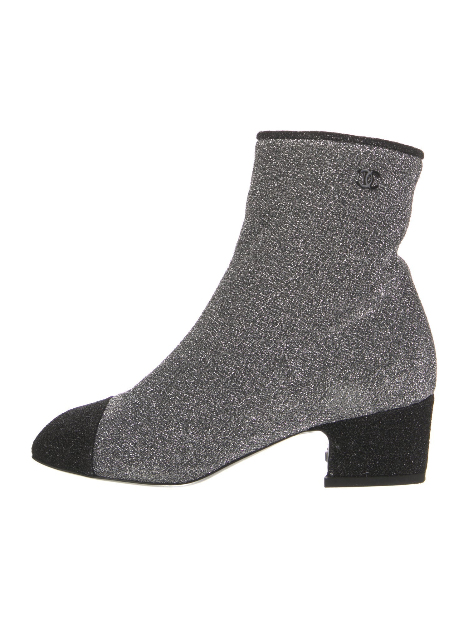 Chanel Interlocking CC Logo Glitter Accents Sock Boots