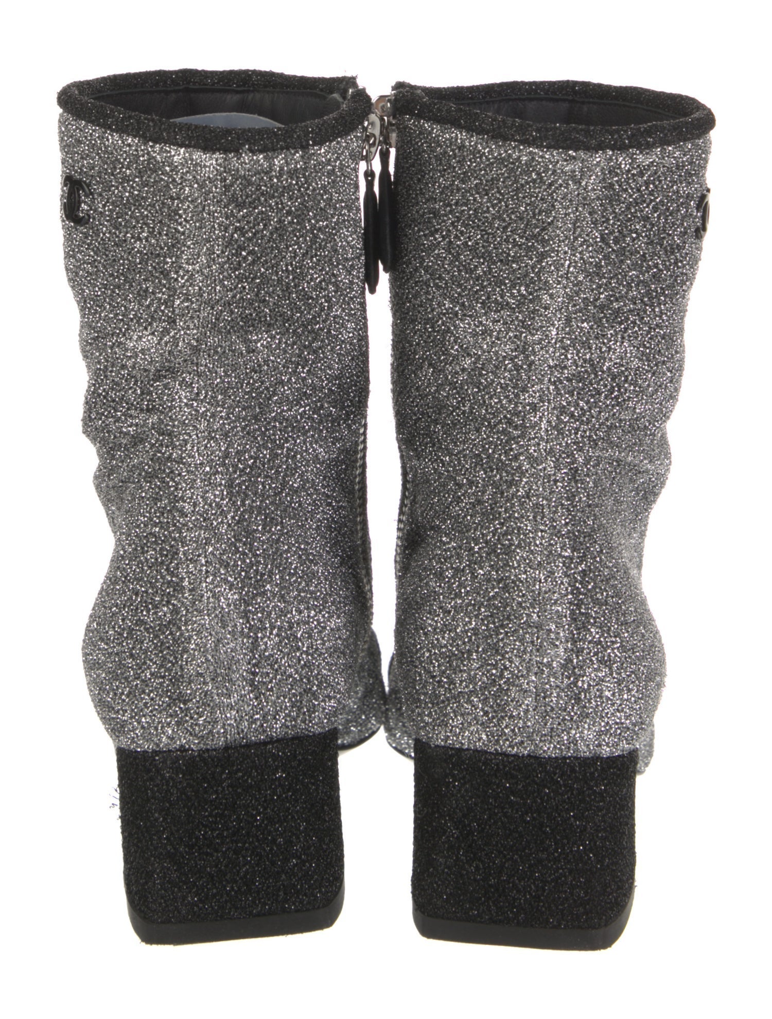 Chanel Interlocking CC Logo Glitter Accents Sock Boots