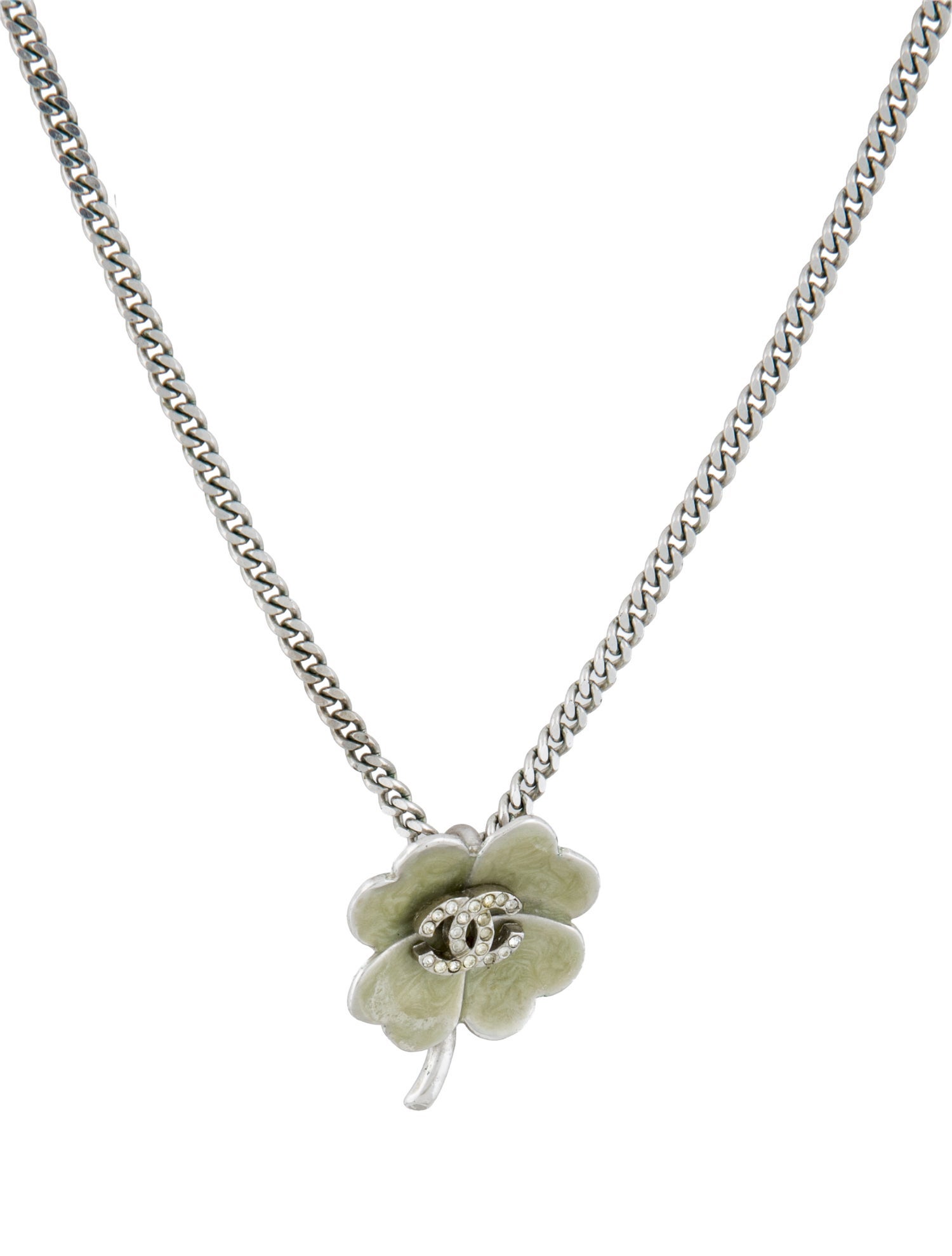 Chanel Resin & Strass CC Clover Pendant Necklace