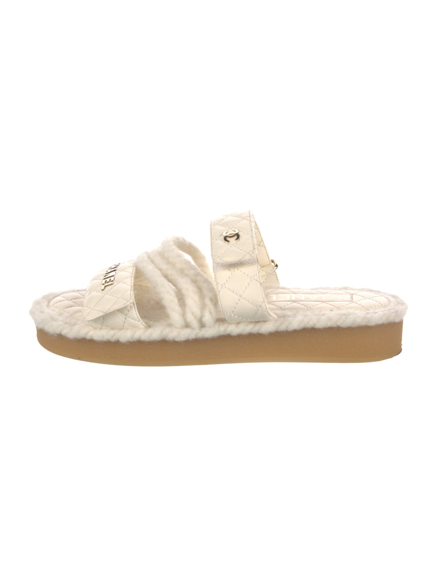 Chanel Interlocking CC Logo Leather Slides