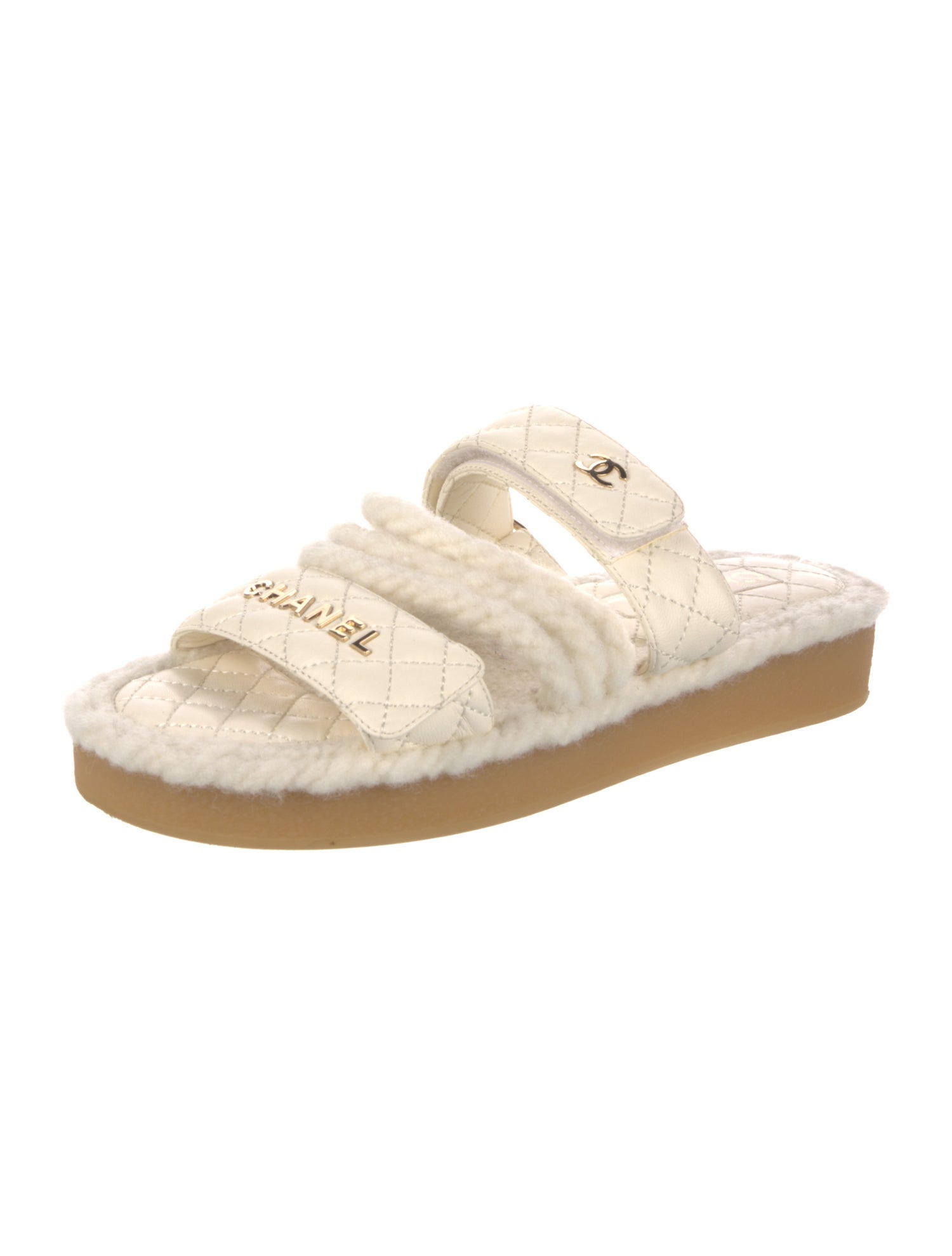 Chanel Interlocking CC Logo Leather Slides