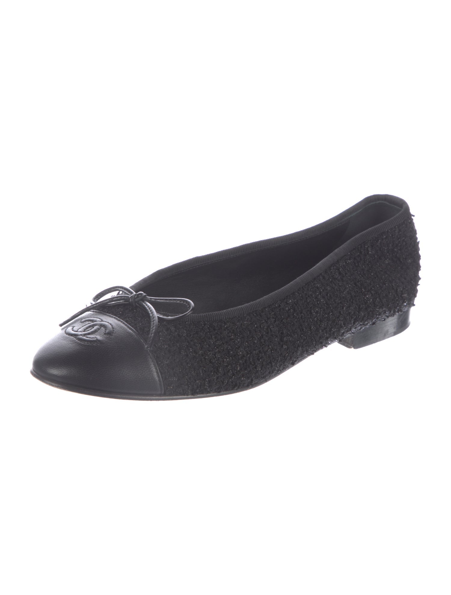 Chanel Interlocking CC Logo Tweed Ballet Flats