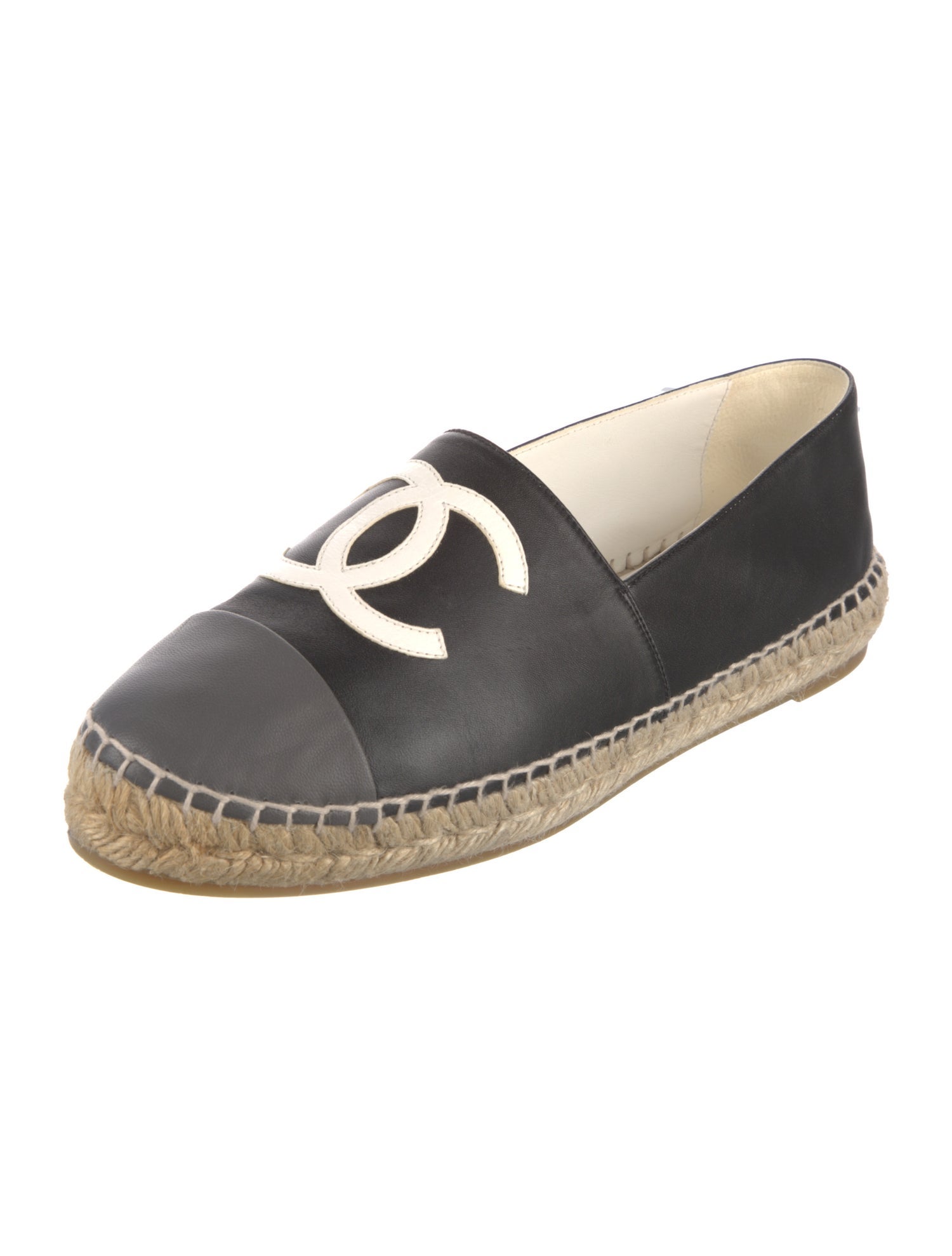 Chanel Interlocking CC Logo Leather Espadrilles