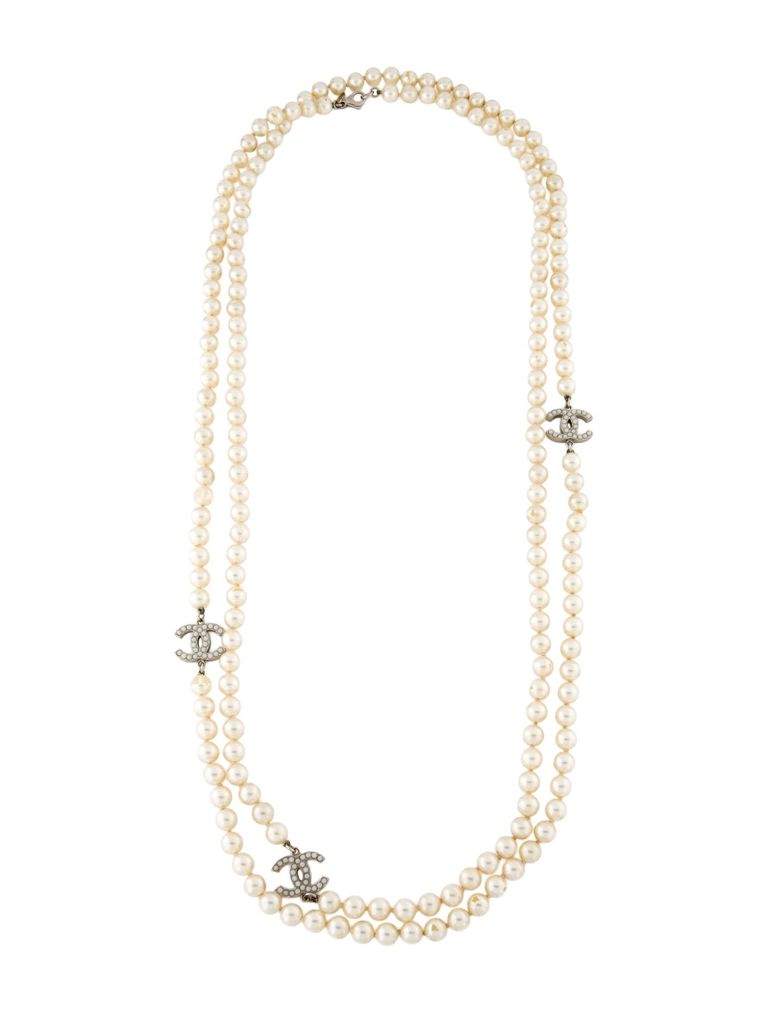 Chanel Faux Pearl CC Station Necklace
