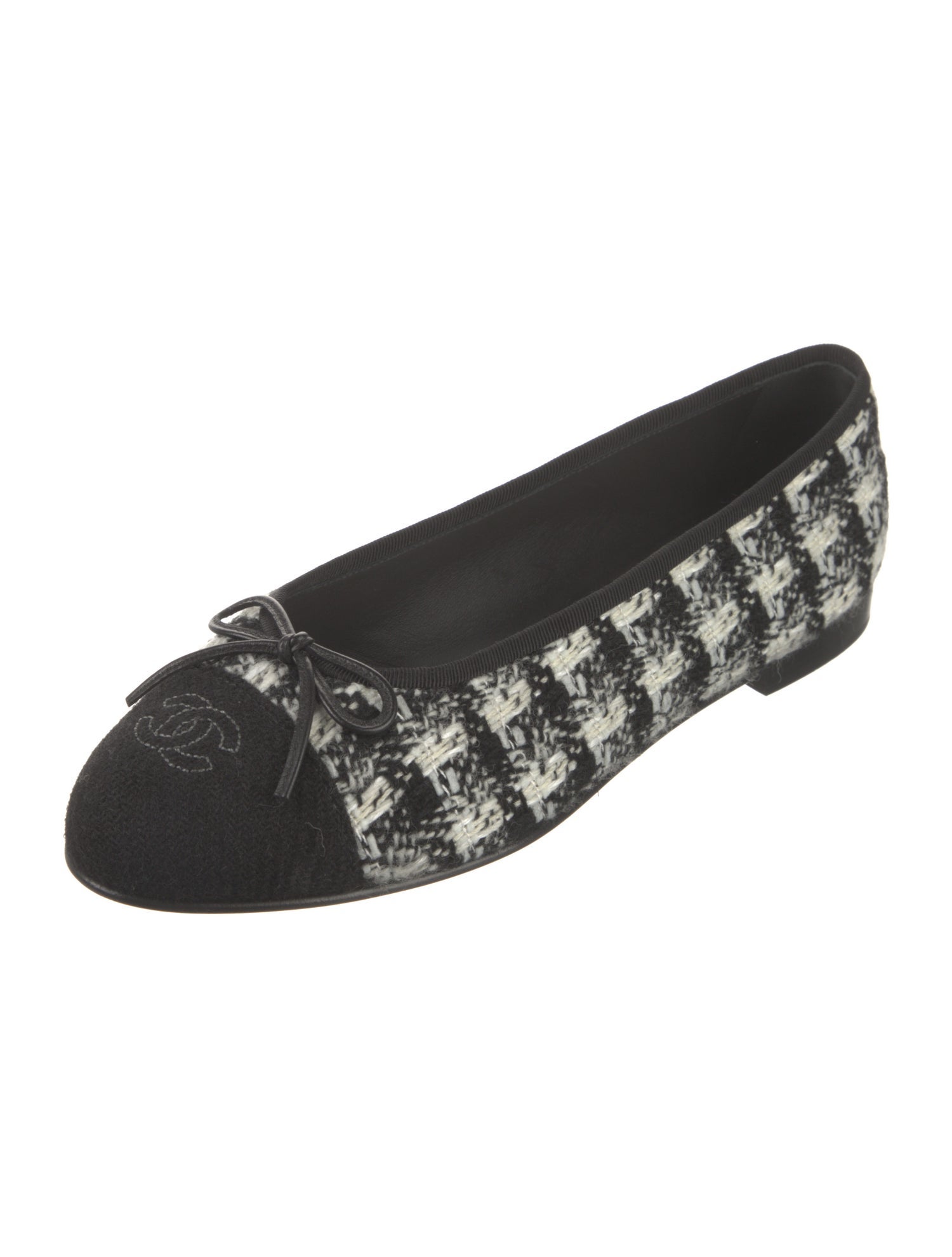 Chanel Interlocking CC Logo Tweed Ballet Flats