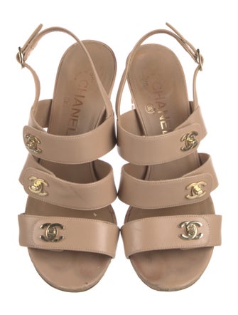 Chanel Interlocking CC Logo Leather Slingback Sandals