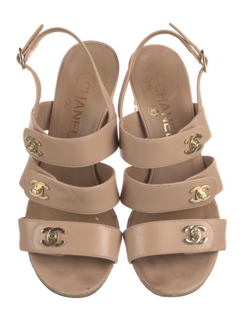 Chanel Interlocking CC Logo Leather Slingback Sandals