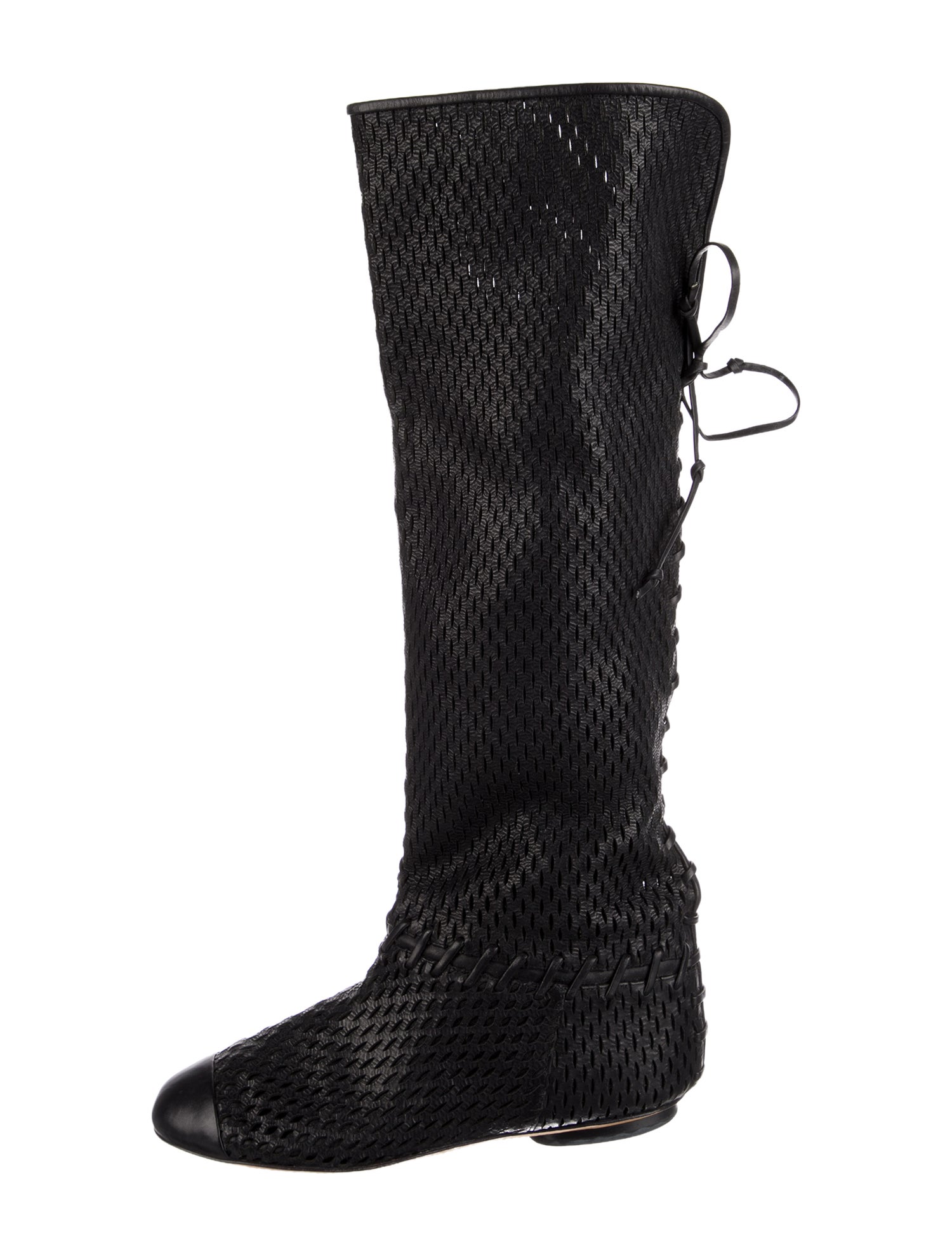 Chanel Interlocking CC Logo Leather Lace-Up Boots