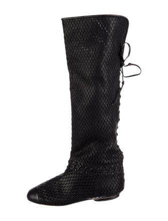 Chanel Interlocking CC Logo Leather Lace-Up Boots