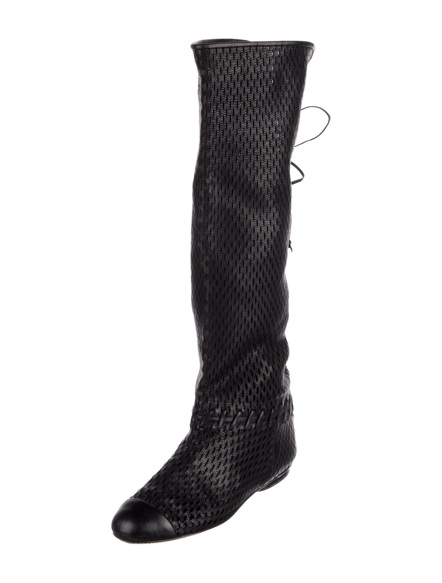 Chanel Interlocking CC Logo Leather Lace-Up Boots