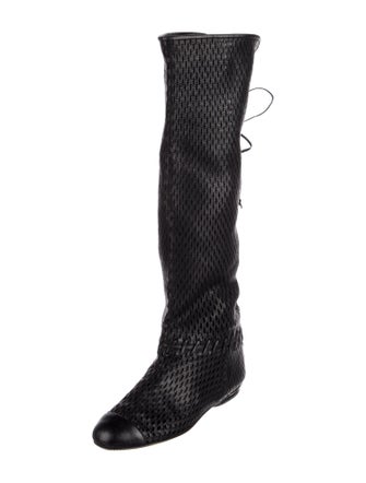 Chanel Interlocking CC Logo Leather Lace-Up Boots