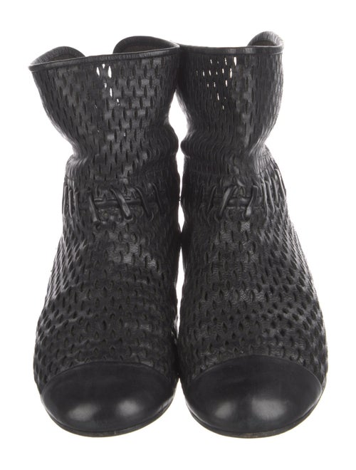 Chanel Leather Whipstitch Trim Lace-Up Boots